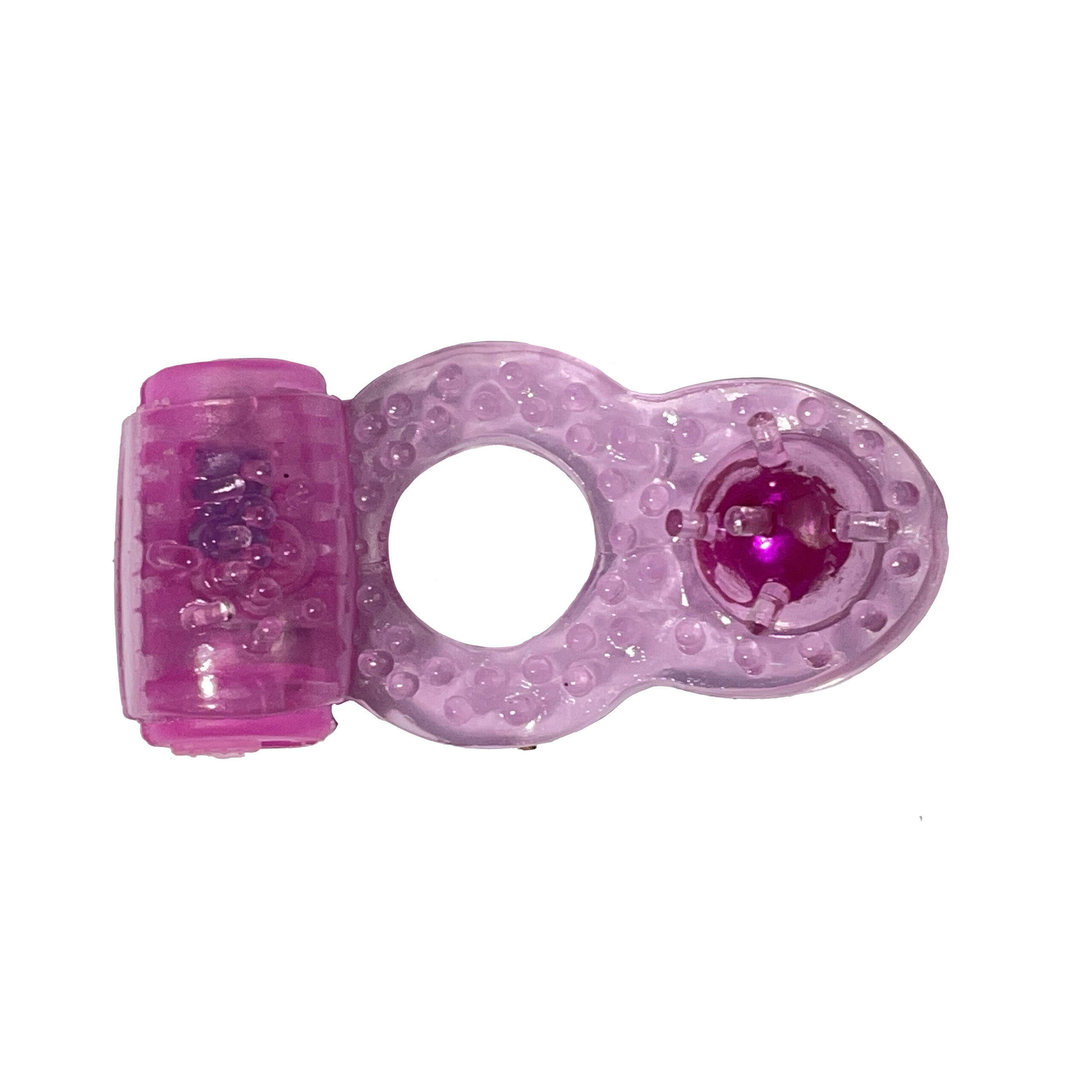 Anel peniano com mini cápsula vibratória, estimulador de clítoris, cerdas e pérola